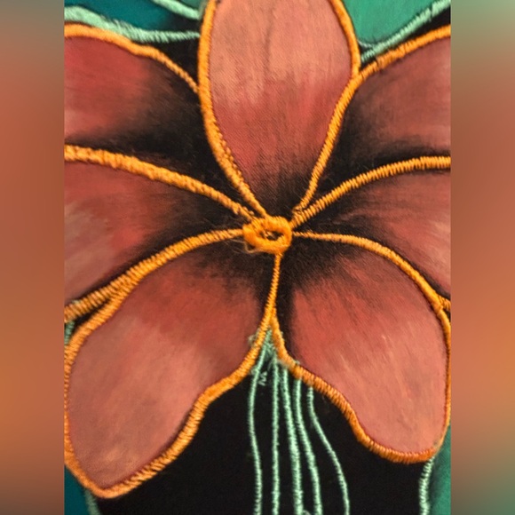 Bali Moon Floral Flowy Black Shift Dress  embroidered trim flowers - Picture 7 of 8